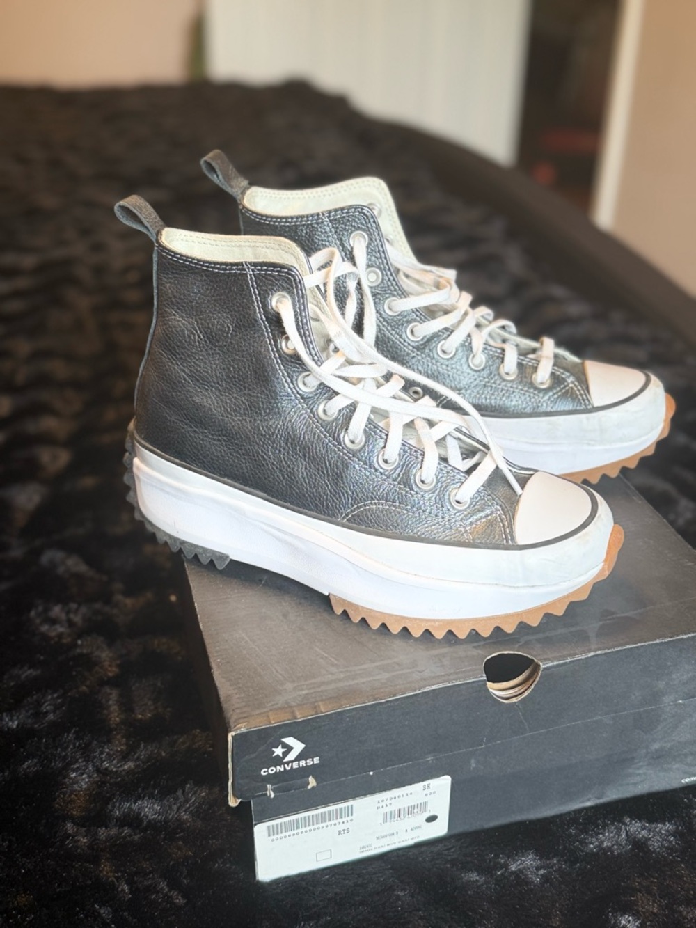 Converse Black Leather High-Top Sneakers with White Platform